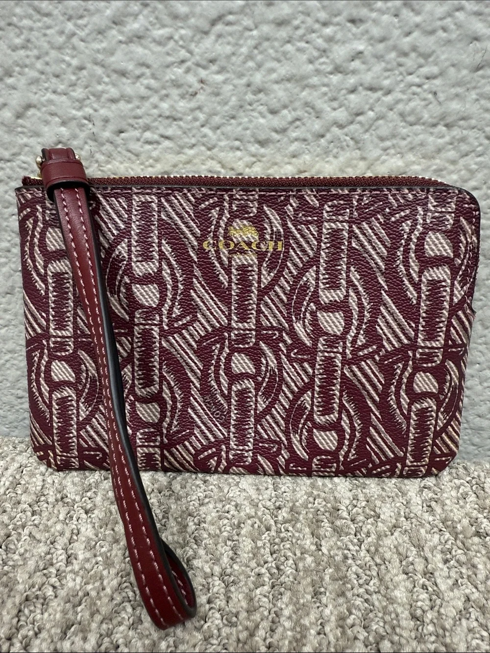 Coach Maroon and Cream Signature Wristlet
